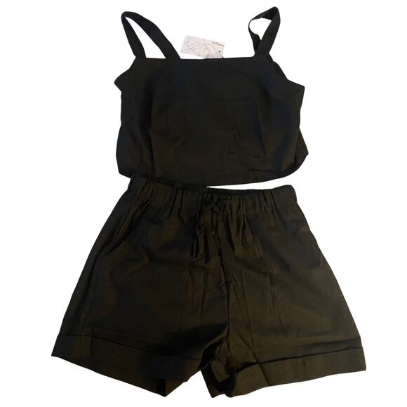 Womens - NWT - Two Piece Linen Blend Set Black Tank Top & Drawstring Shorts Sz S - Picture 8 of 9